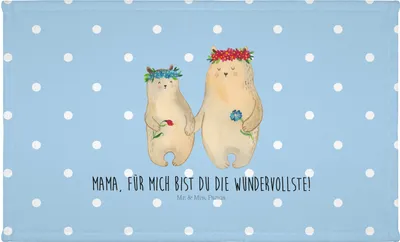 Produktbild von Mr. & Mrs. Panda Handtuch Bären mit Blumenkranz - Blau Pastell - Geschenk, Muttertag, Baumwollhandtuch, Tochter, 50x100, gesichtshandtuch, Flauschtuch, Family, Mama