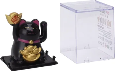 Image de 2in Solar Powered Waving Arm Lucky Cat Ornament Welcoming Waving Hand Wealth Fortune Cat Black