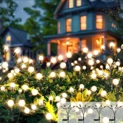 Solar-Glühwürmchen-Lampen, 4er-Set, 8 LEDs, IP65, warmweiß