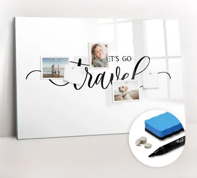 Produktbild von Magnetpinnwand Memoboard - Zubehörsatz - Schwarzer Marker + Schwamm + Magnete - 90 x 60 cm - Reiseinschrift