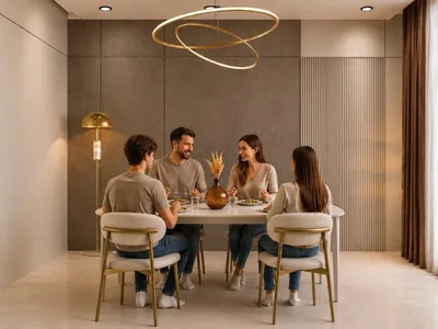Obrázek produktu pro 4 jídelní židle, béžová čalouněná sedací část, dřevěná konstrukce, moderní design