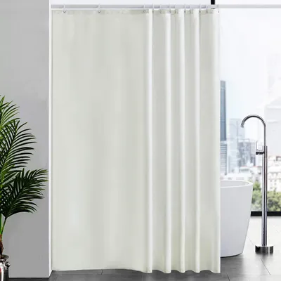 Produktbild von Extra langer Duschvorhang für Badezimmer, schimmelresistenter Duschvorhang für Badewannen, antibakteriell und waschbar, mit 12 Haken, extra groß, beige, 200 x 240 cm.