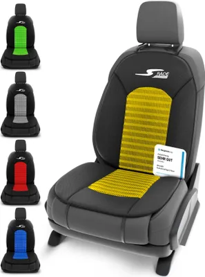 Produktbild von WALSER Car Comfort Auto-Sitzauflage S-Race, Autositzauflage, Sitzkissen-PKW, Universal Sitzschoner-Auto, Sitzauflage-Auto Vordersitze, Sitzunterlage-Auto gelb/schwarz
