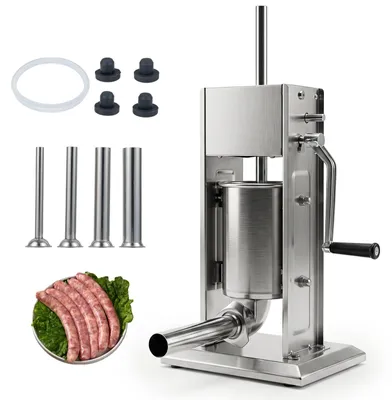 Produktbild von COSTWAY Manueller Wurstfüller 3L, vertikale Wurstfüllmaschine, Professioneller Fleischfüller aus Edelstahl mit 2 Geschwindigkeitsstufen & 4 Füllrohren