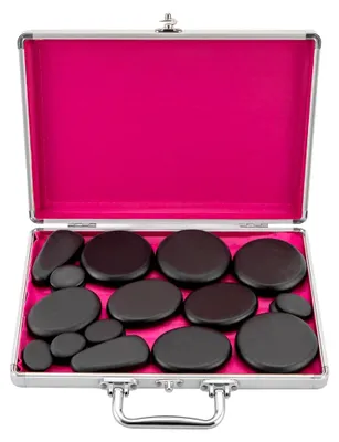 Produktbild von Hot Stone Massage Set, Professioneller Erwärmer für heiße Steine 60-70°C/140-158℉, Set mit Massagesteinen und Wärmegerät für Entspannung und Spa (18 Steine)
