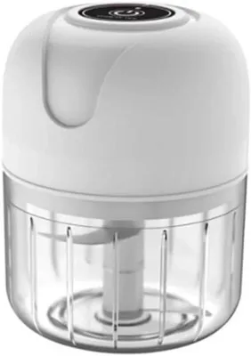 Image de Hachoir électrique sans fil pour oignons et légumes - Mini-hachoir de 250 ml pour légumes, ail et herbes - Moulin à hacher compact avec lames en acier inoxydable - Blanc/Transparent