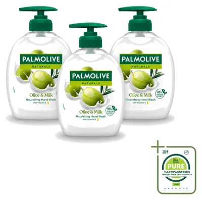 Zdjęcie produktu dla 3 sztuki mydła do rąk Palmolive, zapach mleka i oliwy - 300 ml - opakowanie zbiorcze