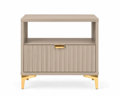 Produktbild von Mila Nachttisch mit geriffelter Front Kaschmir  41,5 x 42,5 x 30 cm – Eleganz und Funktionalität für Ihr Schlafzimmer