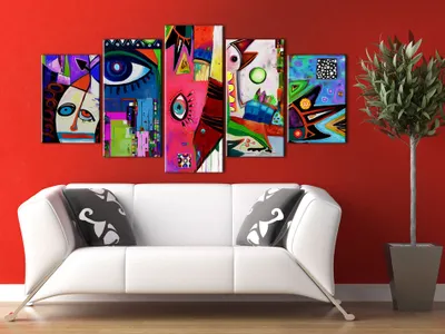 Image de Tableau acoustique Abstrait 200 x 100 cm Tableaux Mousse acoustique Absorbeur acoustique haute performance Isolation acoustique Toile 5 pièces Tableau mural Acoustique intérieure Isolation acoustique a-A-0113-b-n