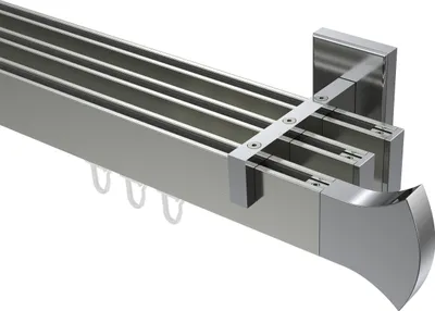 Produktbild von Interdeco Innenlaufstange / Gardinenstange mit Innenlauf Edelstahl-Optik / Chrom, Typ Smartline Conex (Rundung), 14x35 mm 3-läufig, 140 cm