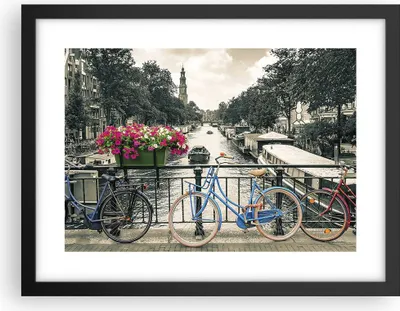 Produktbild von Gerahmtes Poster - Schwarzer Rahmen - Amsterdam Fahrräder Brücke - 40x30 cm - Wand Bild - Wanddeko - Wandbilder - Kunstposter - Wandposter - Bilderrahmen - Bilder - Kunstdruck - P2BAA40x30-4503