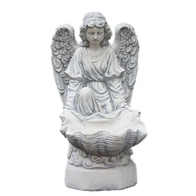 Produktbild von Schöner Engel mit Schale aus Steinguss perfekt für den Garten die Terrasse oder den Vorgarten ist Frostfest Witterungsbeständig und Neu 45cm H, PO-901