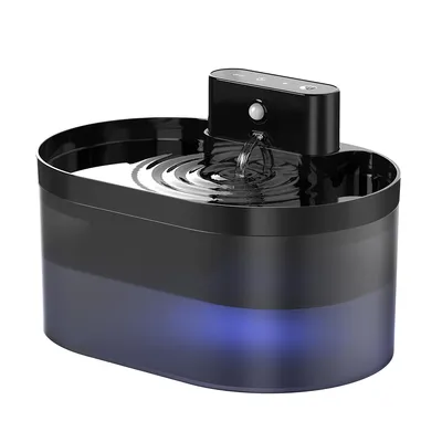 Produktbild von 2.2L Katzen Trinkbrunnen mit Bewegungsmelder Blaue LED Leise Wasserpumpe Kabellos Katzenbrunnen Katzenbrunnenwasser Schwarz