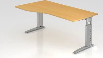 Produktbild von Schreibtisch Mauri | Buche | Silber Gestell | BxT 180x80/100cm | Arbeitshöhe 68-86cm | höhenjustierbar, 2cm Raster | C-Fuß-Gestell | Rechteckform