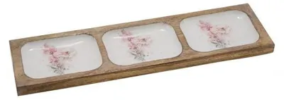 Produktbild von 3er Mangoholzschale, Flieder / Rosen, rosa / weiß, 38,2 x 10 x 1,7 cm, handgefertigt, *Germany*