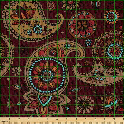 Immagine prodotto di ABAKUHAUS Tessuto in raso Paisley al metro, motivo tribale stilizzato in stile mediorientale, 1 m (148 x 100 cm), marrone senape