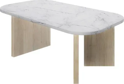 Immagine prodotto di Tavolino ovale - QUARTZ - Effetto marmo bianco - Gambe spesse in rovere - 105 x 58 x 39 cm - DIAGONE