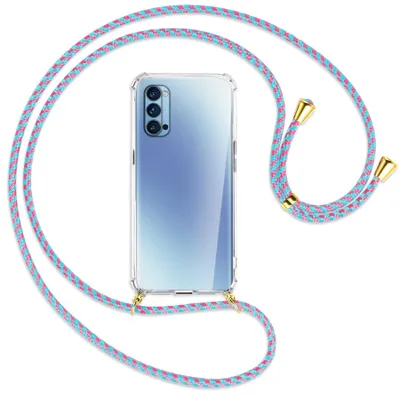 Produktbild von Handykette Backcover-Schutzhülle mit Band (Metall goldfarben) für Oppo Reno4 Pro 5G - pink/mint