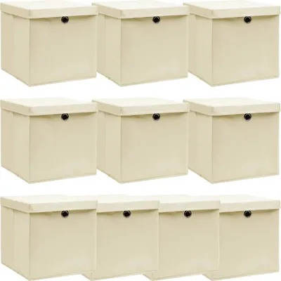 Produktbild von Aufbewahrungsboxen mit Deckel 10 Stk. Creme 32x32x32 cm Stoff