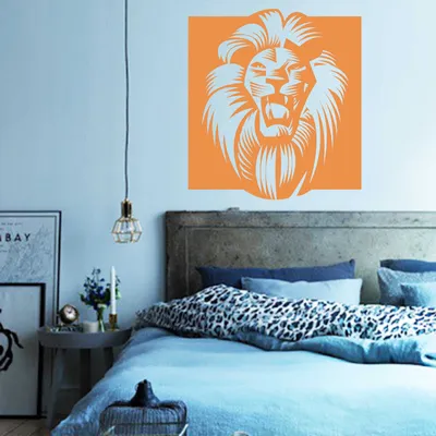 Produktbild von Wandtattoo - Wandaufkleber - Wandtattoo "Afrika Löwe" - 63cm x 58cm orange - Dekoration Küche Wohnzimmer Wand