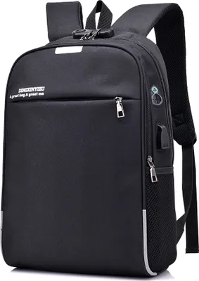 Produktbild von 15,6-Zoll-Rucksack mit großer Kapazität, Computerrucksack, modische Business-Computertasche mit Diebstahlschutz, Codeschloss, reflektierender Streifen, externer USB-Anschluss, Kopfhöreranschluss, Schwarz