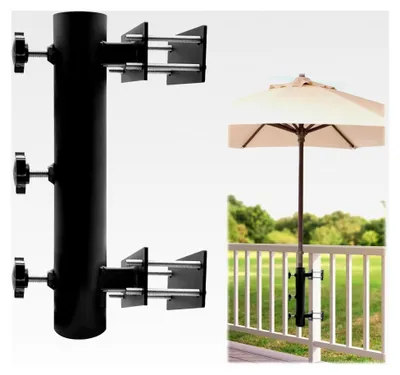 Produktbild von Robuster, verstellbarer Metall-Terrassenschirmhalter – langlebige Schirmhalterung für Deckgeländer, Innenhof und Balkon – ideal für Windbeständigkeit
