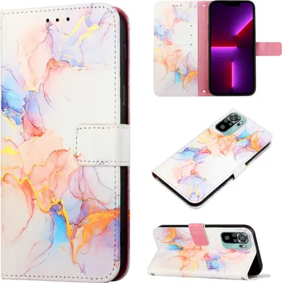 Produktbild von Redmi Note 10 Pro Hülle, Marmor Motiv Kunstleder Tasche Wallet Kartenfächer mit Standfunktion Klapp Schutzhülle für Xiaomi Redmi Note 10 Pro / 10 Pro Max Bunt