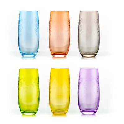 Produktbild von Saftgläser Longdrinks Wassergläser Floral Claudia Kristallglas Saftglas 350 ml mehrfarbig Gravur 6er Set Bohemia Crystalex
