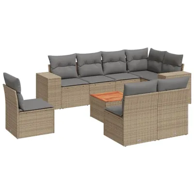 Produktbild von vidaXL 9-tlg. Garten-Sofagarnitur mit Kissen Beige Poly Rattan