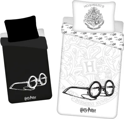 Produktbild von Jerry Fabrics Harry Potter Bettwäsche Brille Hogwarts 140 x 200 cm, 70 x 90 cm, für Kinder und Jugendliche mit Leuchteffekt