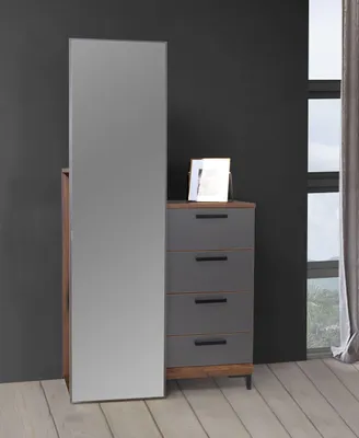 Produktbild von Forte Garderobe QUETORE mit 4 Schubkästen und Spiegel, Bakersfield Walnuss Optik Grau