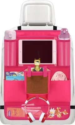 Produktbild von Unyqoos® Autositz-Rückenlehnenschutz & Organizer für Kinder mit Toniebox-Fach, Tasche für 10,5" iPad, Kopfhörerhaken, 2 Netzflaschenfächer, Rosa