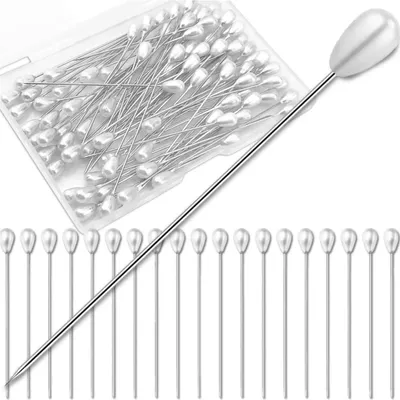 Produktbild von EDIBAZZAR | Schneiderstecknadeln, 50er-Set, Nadeln mit tropfenförmigem Kopf, 55 mm, weiß