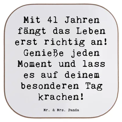 Produktbild von Mr. & Mrs. Panda Untersetzer für Gläser Spruch 41. Geburtstag - Weiß - Geschenk, Mittvierziger, Party, Geburtstagsgeschenk, gläseruntersetzer, Tassenuntersetzer, Coaster