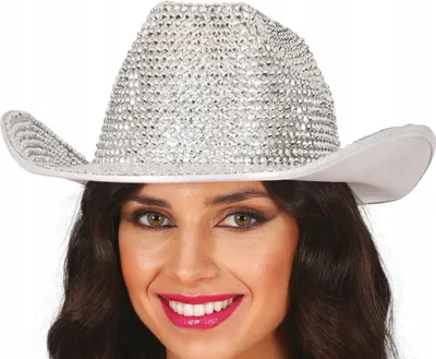 Immagine prodotto di Cappello da cowboy glamour per addio al celibato, scintillante accessorio carnevalesco in argento, colore: argento