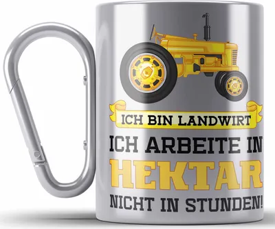 Produktbild von Trendation - Landwirt Geschenk Edelstahl Tasse Karabiner Landwirtschaft Geschenke für Männer Traktor Spruch Karabiner Edelstahl Tasse Karabiner Edelstahl (Silber)