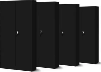 Produktbild von 4er Set Aktenschrank C001 Metallschrank Stahlschrank Werkzeugschrank Büroschrank Lagerschrank Universalschrank Pulverbeschichtung Flügeltüren 185 cm x 90 cm x 40 cm Farbe: Schwarz/Schwarz