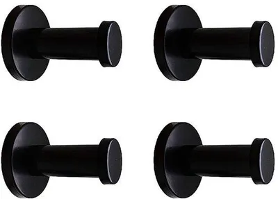 Image de Crochets muraux classiques noirs en acier inoxydable, lot de 4, 2 pouces
