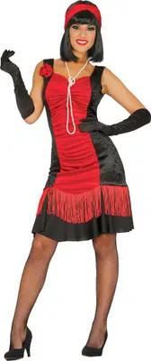 Produktbild von 20S Charleston Tanzkleid Rot Schwarz Elegantes Kostüm Vintage Fransen Accessoires Kopfband Glamour Abendmode Flapper Stil Karneval Zeitreise Glanz, Größe: 42 - 44 (L) Farbe: Schwarz