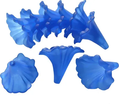 10 Blütenkelch-Perlen 41x35mm, Kelche, Lilien, Röcke, blau