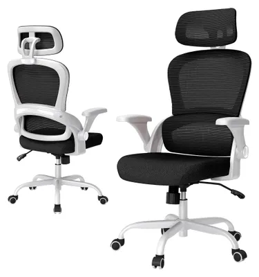 Produktbild von Ergonomischer Bürostuhl - Schreibtischstuhl mit verstellbarer Kopfstütze und höhenverstellbarem Design - Büro- und Gaming-Stuhl bis 150 kg in Weiß und Schwarz