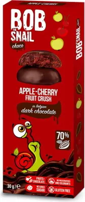 Obrázek produktu pro Bob Snail Choco Ovocná pochoutka v čokoládě bez přidaného cukru - jablko, třešeň (30g), 101535