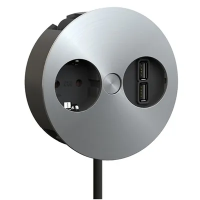 Produktbild von BACHMANN TWIST 1x Schutzkontakt, Aderendhülsen, USB-Charger, Schutzkontaktmontagestecker, silberfarben, 2 m