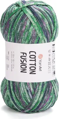 Produktbild von YarnArt Baumwolle Fusion 100% Baumwolle Mix Grün-Lila, 100g, 225m - Leicht & Atmungsaktiv
