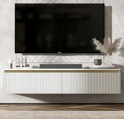 Produktbild von TV-Wandschrank SELENE von Lindner Möbel – zweitürig - 140  x 30  x 35 cm - Farbe: Weiß matt - Italienische Tiefmattfolie