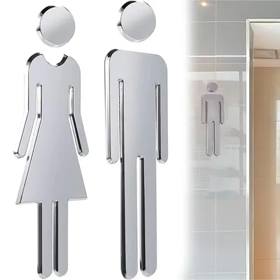 Toilettenzeichen-Set, 2 Stück, silber, 20 cm, selbstklebend