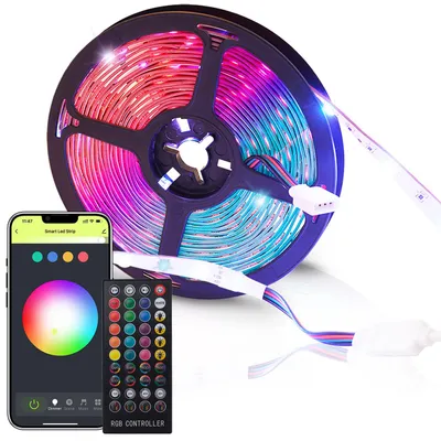 Produktbild von LED Streifen, WLAN, RGB, 5m, 150 LEDs, 16 Mio Farben, Fernbedienung, App-, Sprach- u. Sound-Steuerung, komp. zu Google, Siri, Alexa, Tuya