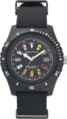 Obrázok produktu pre Nautica Armbanduhr Blk Resin Case, Blk Dial with flags, Depth Indicator Reflector Ring, Date Movement, Blk Nato Silicon NAPSRF001