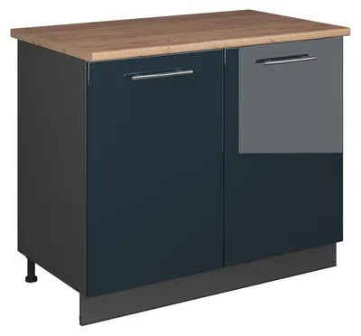 Image de Meuble bas sous-évier Vicco Fame-Line Bleu foncé brillant/Anthracite 100cm, PT Chêne, Model 61942