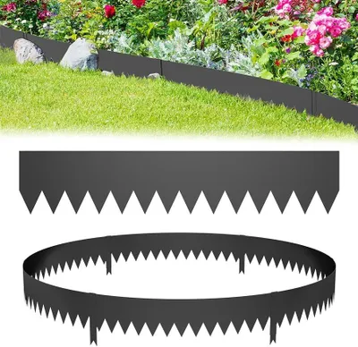 Immagine prodotto di QEENTOE, 15 pezzi di bordatura per prato in metallo zincato, 15 metri di bordatura flessibile per aiuole, palizzata per giardino, con spuntoni, ideale per delimitare aiuole in cortili, giardini e fattorie, colore nero (100 cm di lunghezza x 20 cm di altezza)